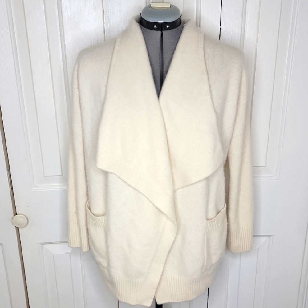 Doncaster Collection Cashmere Cardigan Sweater Open Front  Large Cream Vintage